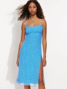 Aritzia WILFRED Sister Blue Floral Midi Slip Dress